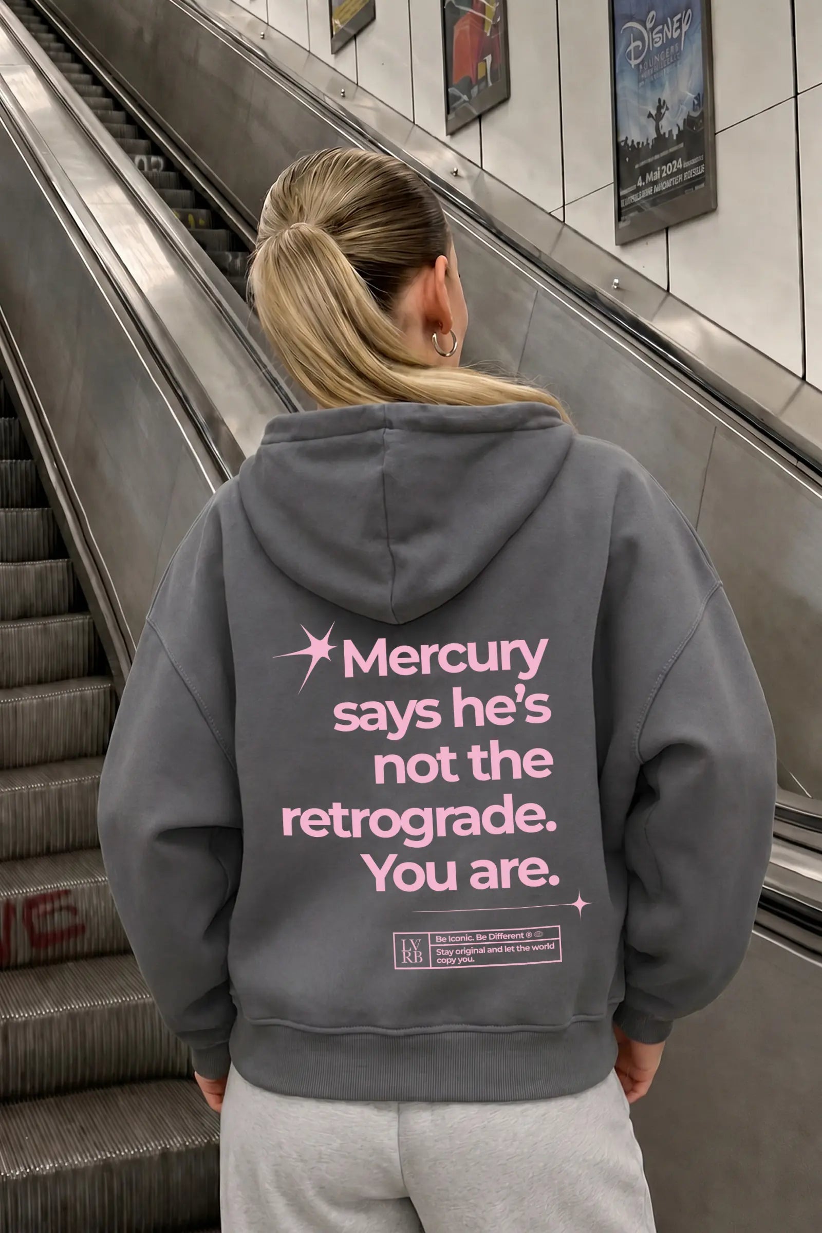 Polerón Hoodie Mercury Grey Pink Boxi Fit