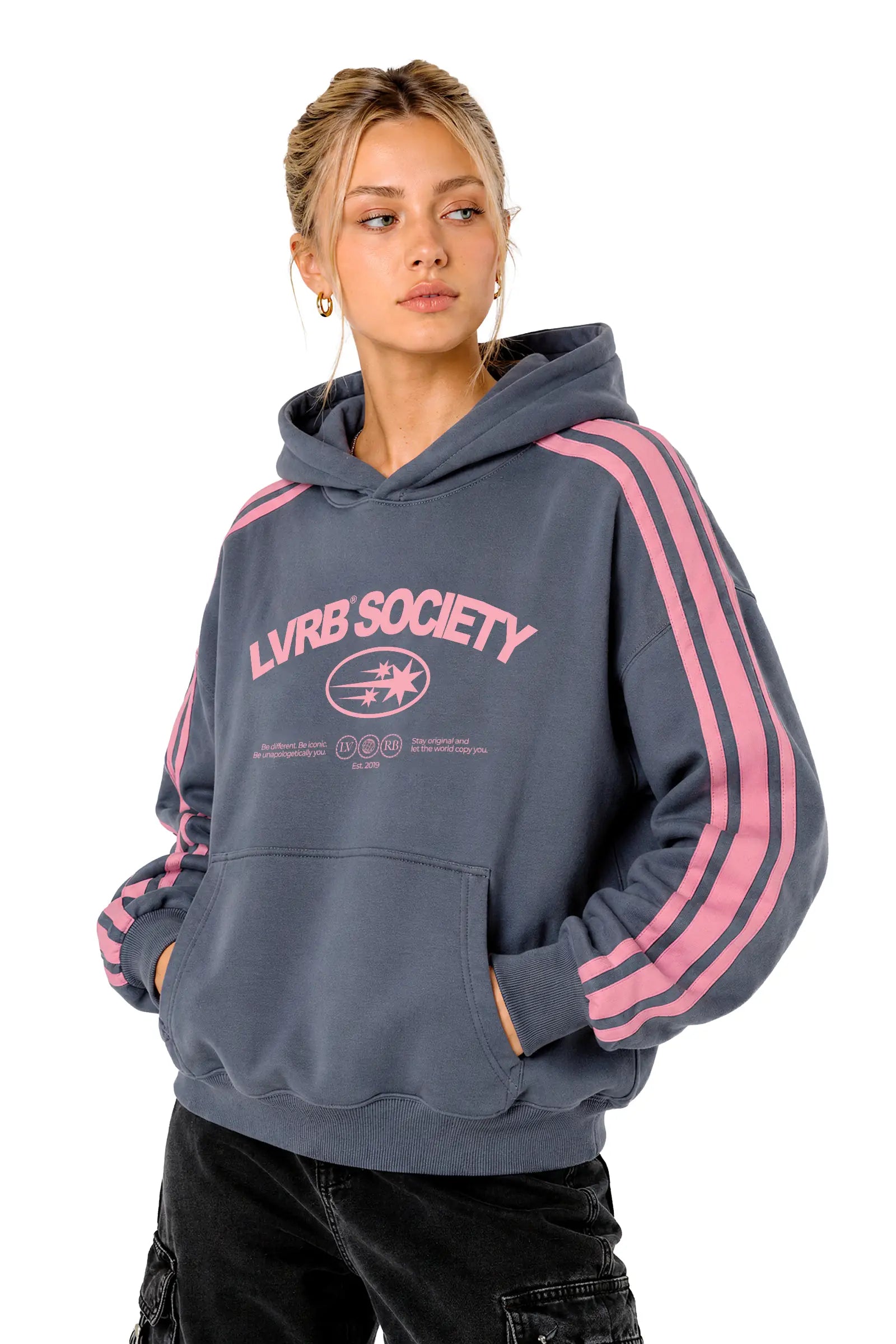 Polerón Hoodie Society Grey Pink